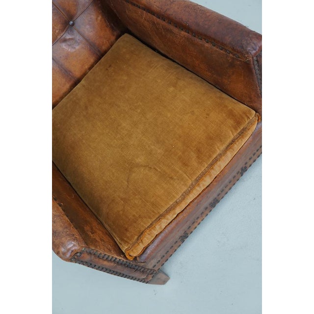 French Buttoned Back Club Chair in Cognac Leather For Sale - Image 4 of 14