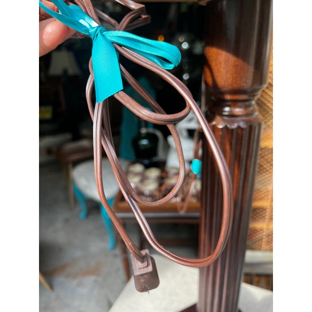 Mid-Century Modern 1970s Pair of Ceramic and Wooden Table Lamps With Tassel Accents For Sale - Image 3 of 5