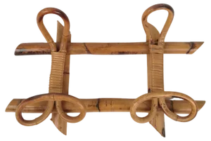Mid-Century French Riviera Rattan and Bamboo Wall Coat Rack Stand, Italy, 1960s