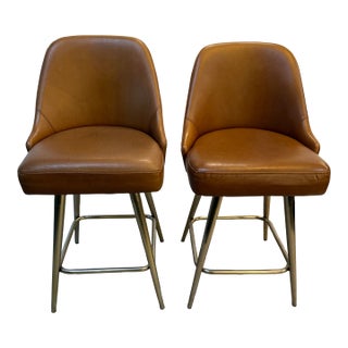 West Elm Mid Century Swivel Counter Stools, Pair For Sale
