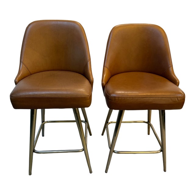 West Elm Mid Century Swivel Counter Stools, Pair For Sale