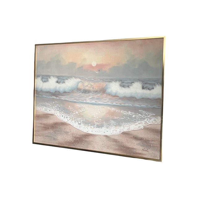 We have for your consideration a very gorgeous vintage postmodern large oil painting signed by nicol and dated 1977....