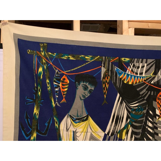 Vintage Mid-Century Robert Debieve “Les Remailleur De Filets” French Modernist Artwork Tapestry For Sale - Image 4 of 13