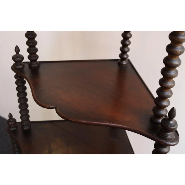 Antique French Six-Tier Stained Mahogany Spool Form Corner Shelf / Etagere For Sale - Image 9 of 18