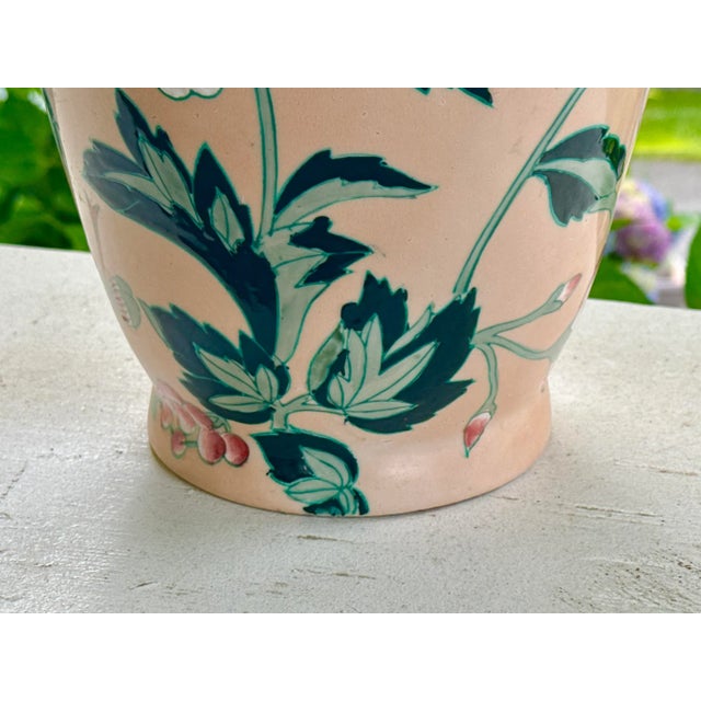 Mid 20th Century Pink Chrysanthemum Hand Painted Chinese Vase For Sale - Image 4 of 10