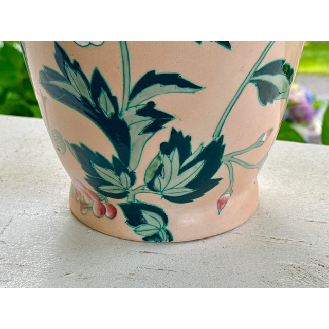 Pink Chrysanthemum Hand Painted Chinese Vase For Sale - Image 4 of 10
