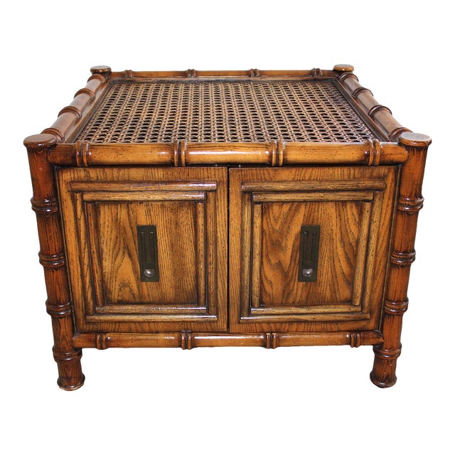 1970s Vintage Faux Bamboo Cane Accent End Side Table For Sale