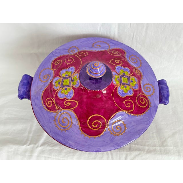 Limoges, France Signed Soizick De La Bruguiere Painted Porcelain Tureen Limoges France For Sale - Image 4 of 12