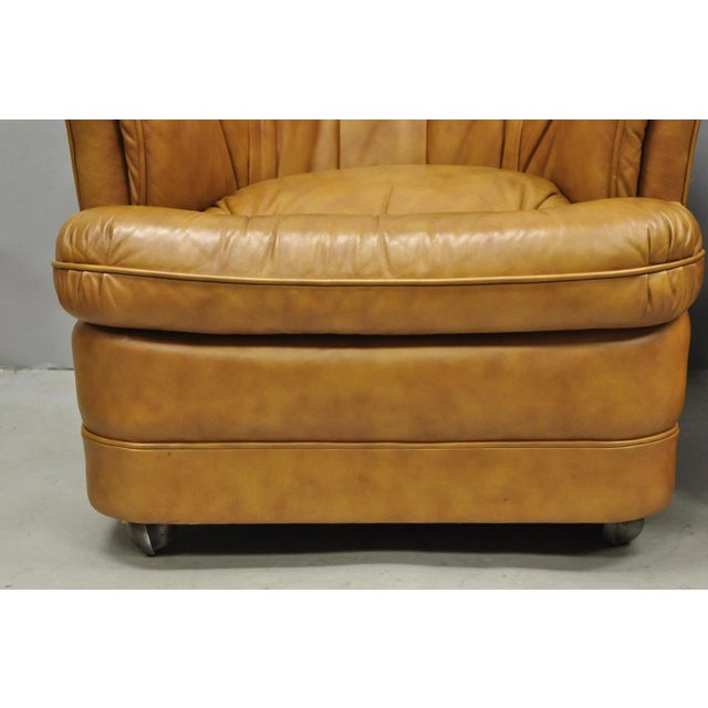 Vintage Classic Leather Chesterfield Brown Tufted Leather Barrel Club Chair Pair For Sale - Image 9 of 14