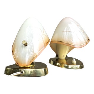 Austrian Brass and Hand-Painted Glass Table Lamps by Rupert Nikoll, 1950s, Set of 2 For Sale