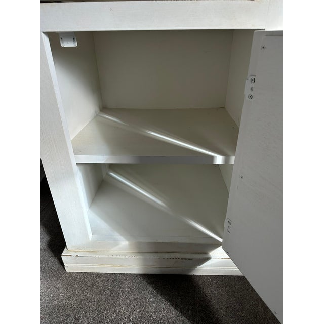 Shabby Chic Grange White Wooden Nightstand With Embossed Cabinet Door – Shabby Chic Charm For Sale - Image 3 of 6