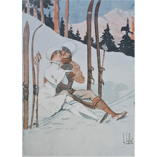 Contemporary 1927 French Art Deco Print for Ski Lovers For Sale - Image 3 of 3