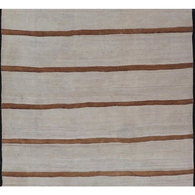 Contemporary Mid 20th Century Vintage Turkish Flat-Weave Muted Colored Kilim in Ivory Brown and Light Tan For Sale - Image 3 of 11