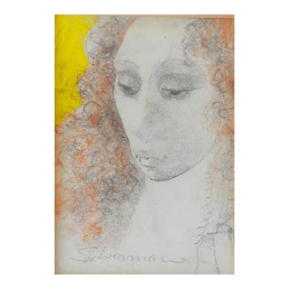 Small Vintage Mid 20th Century Color Portrait Drawing For Sale
