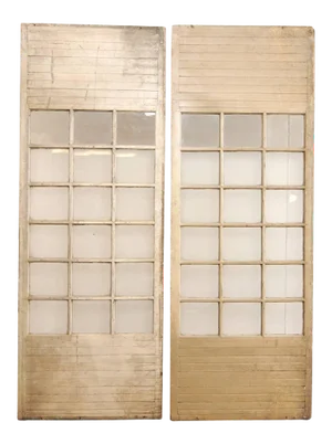 Tall Grand Scale French Doors of Painted Wood and Glass - a Pair