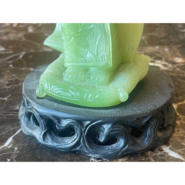 1980s Geisha Figurine Holding Flowers in Faux Jade For Sale - Image 12 of 12