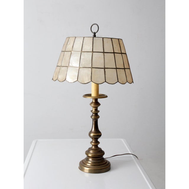 Mid-Century Brass Table Lamp With Capiz Shell Shade For Sale - Image 15 of 15