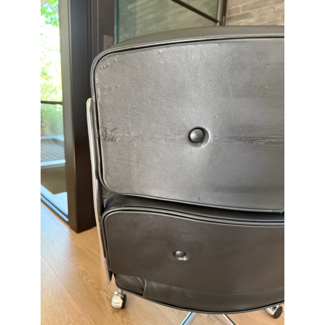 Animal Skin Herman Miller Eames Time Life Chair in Black Leather With Polished Chrome Base For Sale - Image 7 of 12