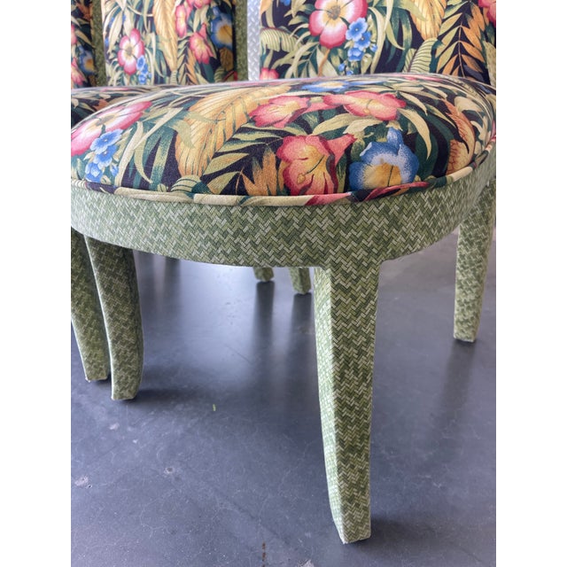 Parsons Style Dining Chairs With Rounded Apron and Tapered Legs in Tropical Botanical Upholstery, Set of 4 For Sale - Image 10 of 12