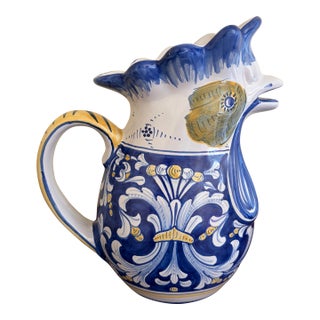 Late 20th Century Cama Deruta Hand-Painted Italian Faience Chicken Pitcher For Sale