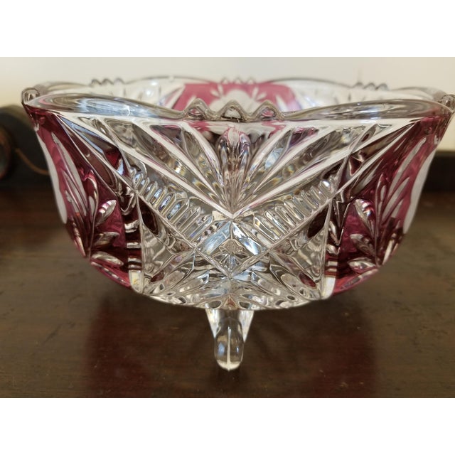Hollywood Regency Cut to Clear Crystal Ruby Flash Fruit Bowl For Sale - Image 3 of 13