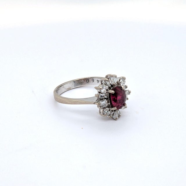 Modern Gia Certified Natural Oval Sri Lankan Ruby & Diamond Halo in 18k White Gold Ring, Size 6 For Sale - Image 3 of 9