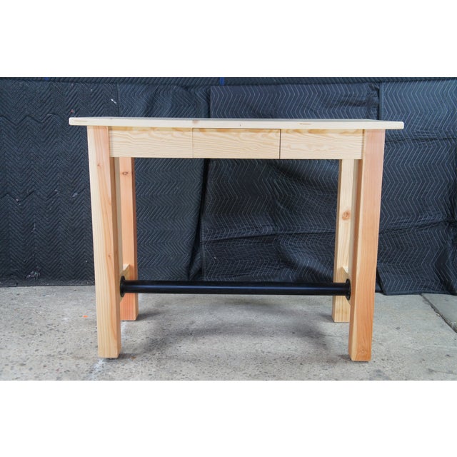 Late 20th Century Rustic Natural Pine Farmhouse Workbench Tall Desk Footrest Hall Table Console For Sale - Image 12 of 12