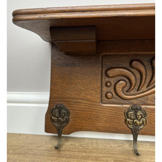 Vintage French Wall Coat Rack in Oak For Sale - Image 3 of 7