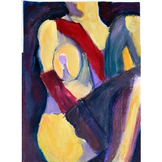 1990s "Yellow Figure in Black Stockings" Abstract Oil Painting by Michael Willam Eggleston For Sale