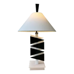 Vintage Graphic Black + White Plexi Lamp Attributed to Moss, Circa 1950s