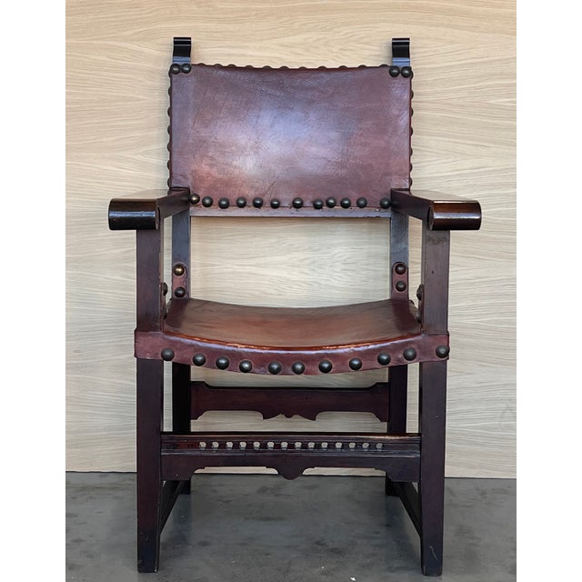 19th century Spanish colonial altar armchairs with wood seat with ornamental carved on the back and beautiful legs and...