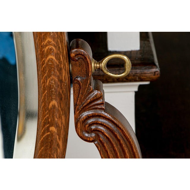 Antique Oak Dressing Table With Large Oval Vanity Mirror For Sale - Image 12 of 13