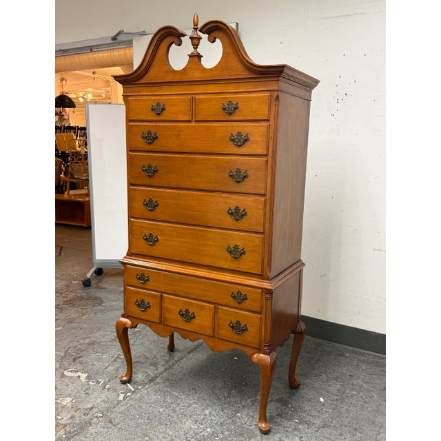 Design Plus Gallery presents a Highboy Dresser of Vintage Age and Georgian Style. The chest is of solid maple wood with...