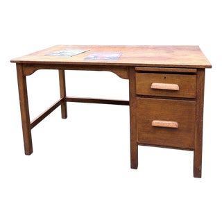 Vintage Tiger Oak Writing Desk from Abbess For Sale