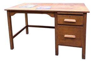 Vintage Tiger Oak Writing Desk from Abbess