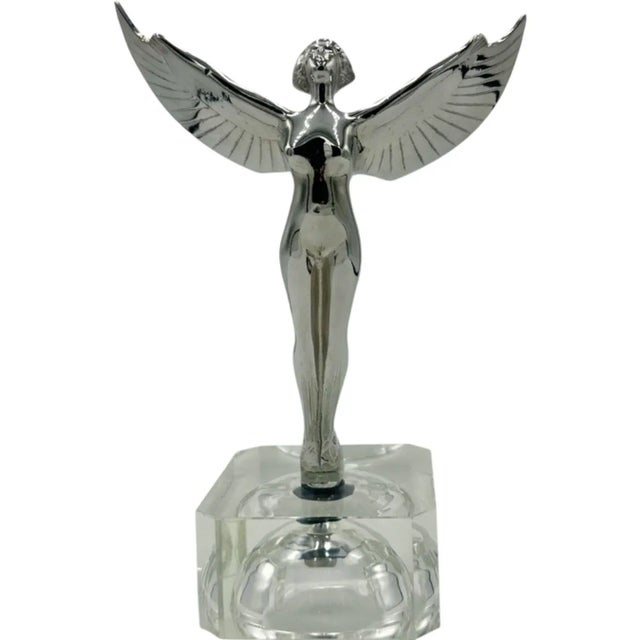 Metal Vintage Aurora Goddess of Dawn Moon Radiator Mascot Hood Ornament Car For Sale - Image 7 of 12
