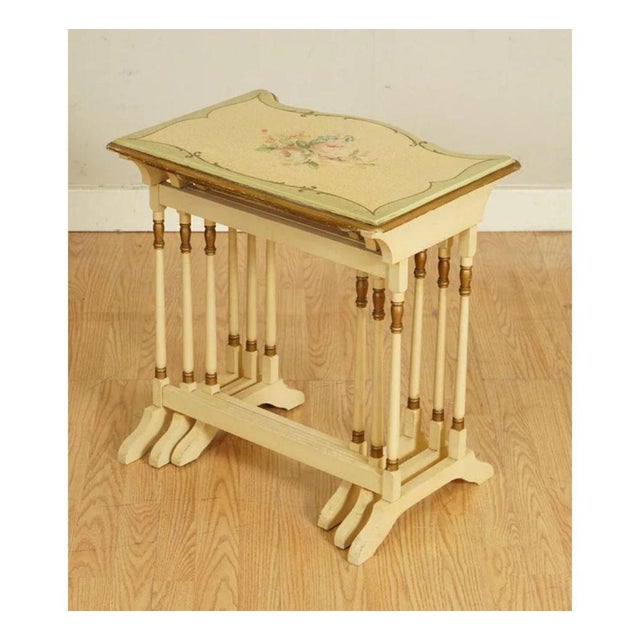Vintage French Gold Leaf Hand-Painted Floral Nesting Tables, Set of 3 For Sale - Image 4 of 13