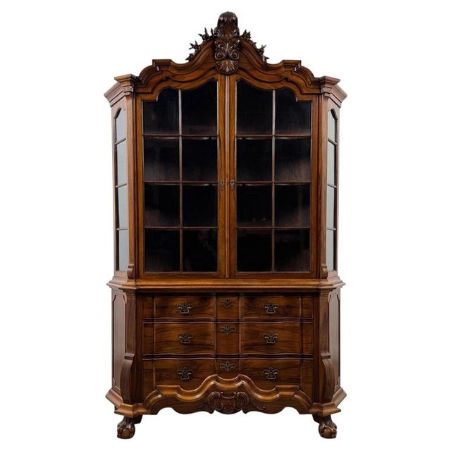 Antique Dutch Walnut Display Cabinet Vitrine with Glazed Doors For Sale - Image 12 of 12