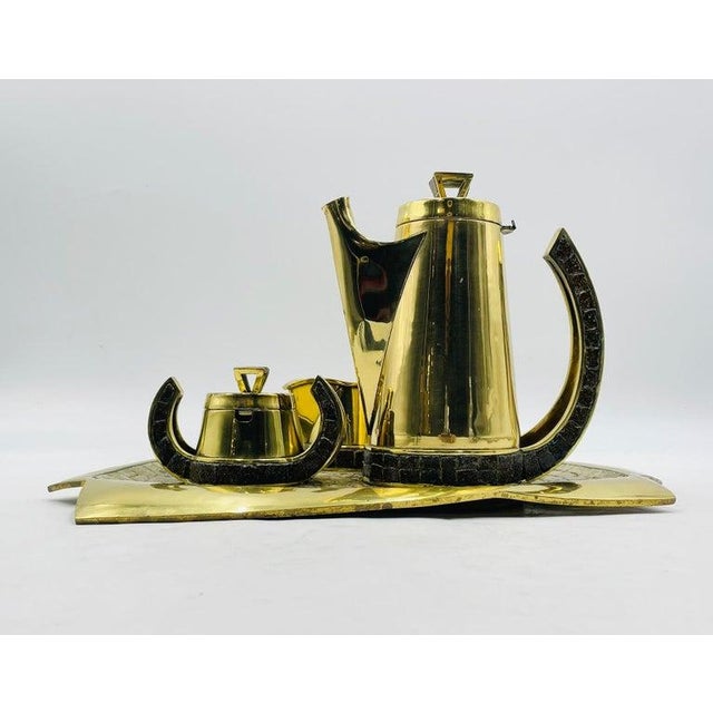 1960s Mexican Modernism Coffee Set in Solid Brass & Glass by Salvador Teran, Signed - Set of 4 For Sale - Image 9 of 18