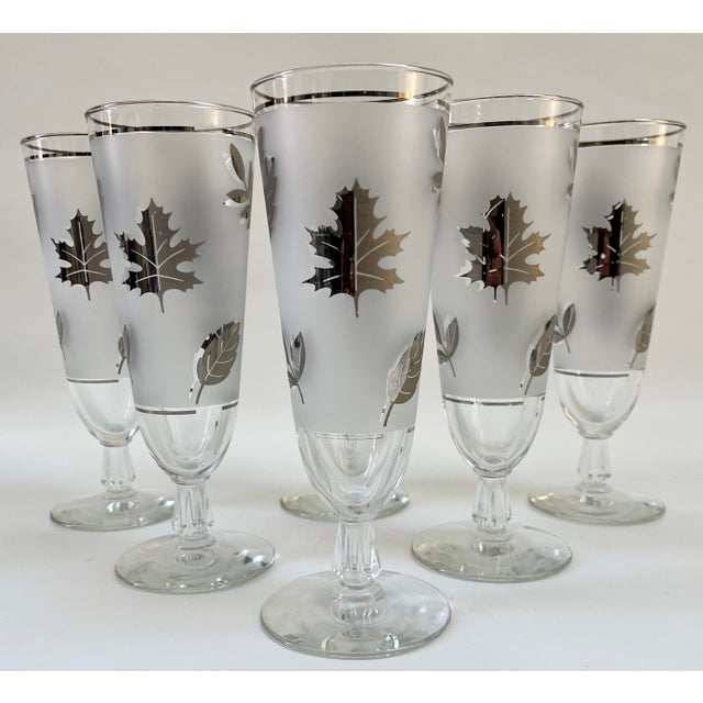 Mid-Century Modern Vintage Sterling Silver Leaf Foliage Drinking Cocktail Glasses - Set of 7 For Sale - Image 3 of 9