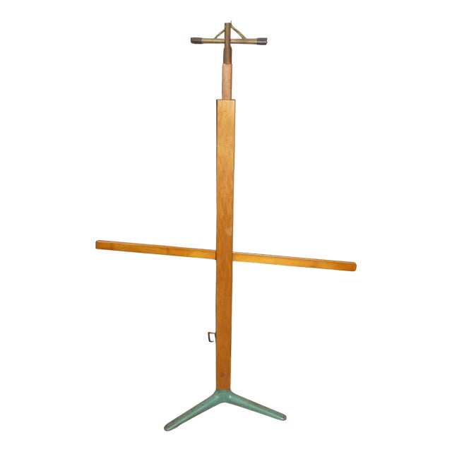 Industrial Tripod Metal and Wood Card Stand, 1950s For Sale