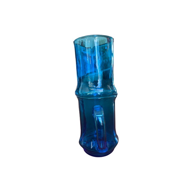 Vintage Cobalt Blue Empoli Glass Pitcher Carafe, Italy 1960s For Sale In Palm Springs - Image 6 of 8