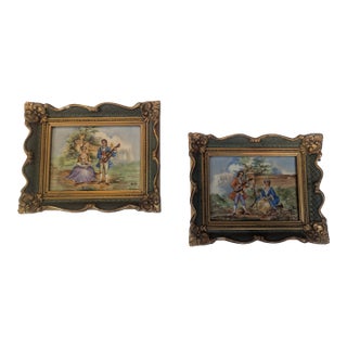 1960s Pair Limoges Painted Pannels For Sale