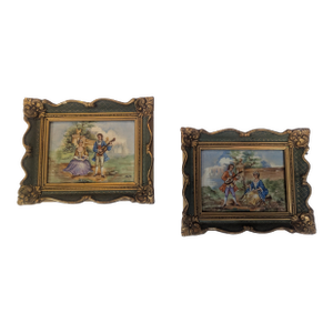 1960s Pair Limoges Painted Pannels