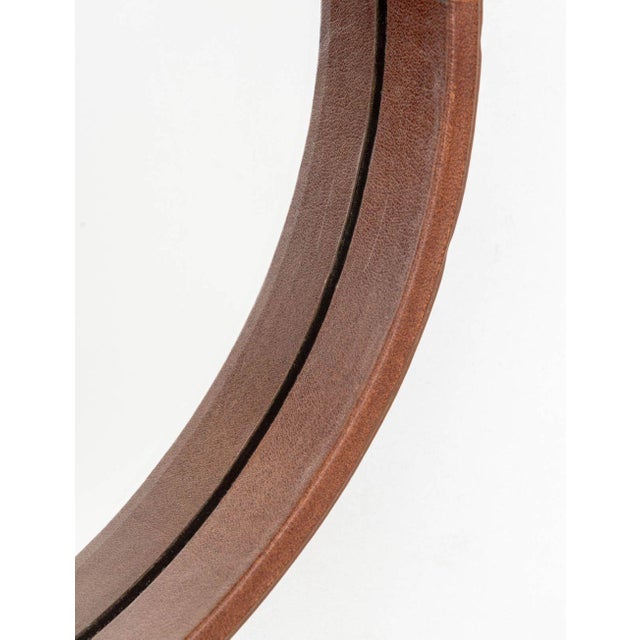 Early 21st Century Contemporary Faux Leather Strap Framed Circular Mirror For Sale - Image 5 of 5