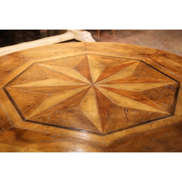 Wood French Louis XIII Inlaid Walnut, Chestnut, Burl, Elm and Oak Round Dining Table For Sale - Image 7 of 9