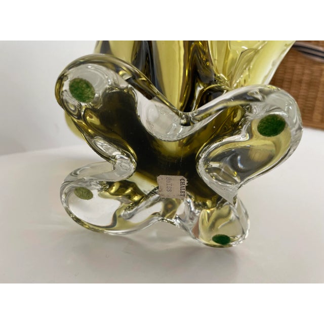 Chalet of Canada Mid Century Green Glass Centerpiece or Vase. Signed. For Sale In San Francisco - Image 6 of 8