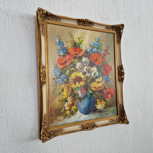Still Life with Flowers, 1980s, Oil on Canvas, Framed For Sale - Image 6 of 10