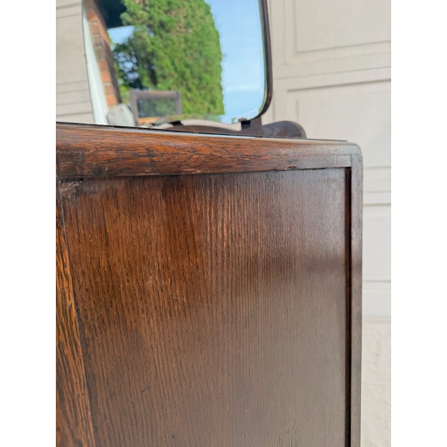 1930's Art Deco Oak Mirrored Vanity With Beveled Arch Mirror For Sale - Image 11 of 16