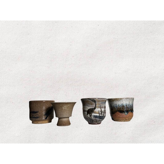 Japanese Late 20th Century Japanese Wabi-Sabi Studio Pottery Yunomi Tea Cups - Set of 4 For Sale - Image 3 of 10
